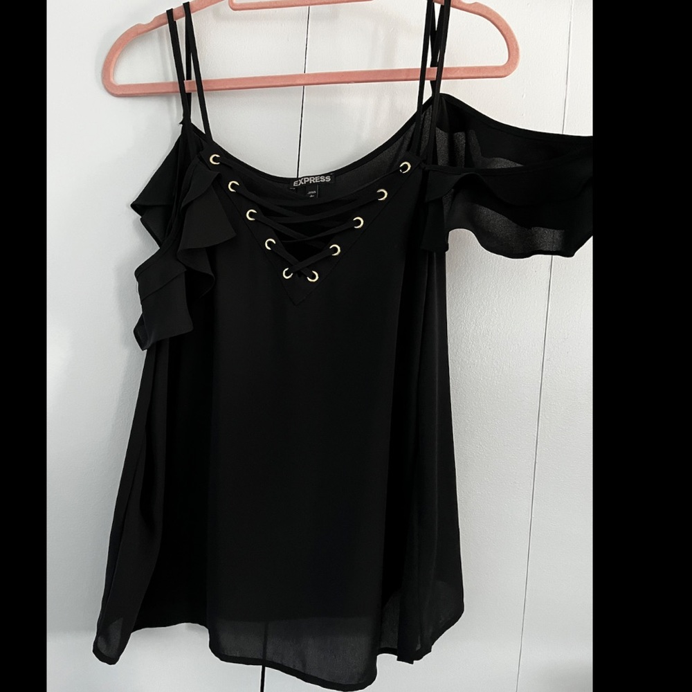 Express tank top blouse with off the shoulder sleeve detail